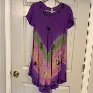 India Boutique Lavender Tie Dye Dress with Sequin Details Free Size